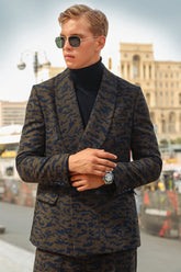 Modern Shawl Lapel Suit with Camouflage Weave