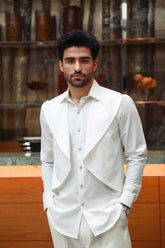 White Suit with Draping Style Panel