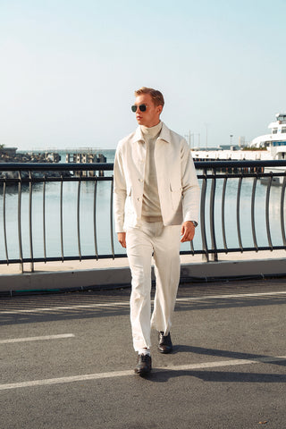 White Suede Co-Ord Set with Structured Cut White Suede Co-Ord Set with Structured Cut