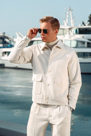 White Suede Co-Ord Set with Structured Cut White Suede Co-Ord Set with Structured Cut