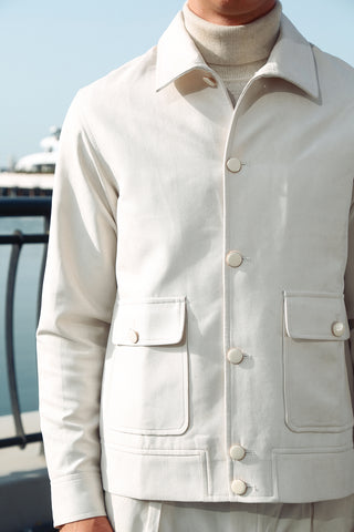 White Suede Co-Ord Set with Structured Cut White Suede Co-Ord Set with Structured Cut