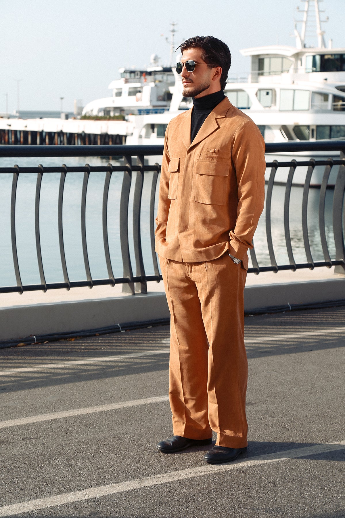 Suede Co-Ord Set with Extended Camp Collar