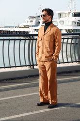 Suede Co-Ord Set with Extended Camp Collar