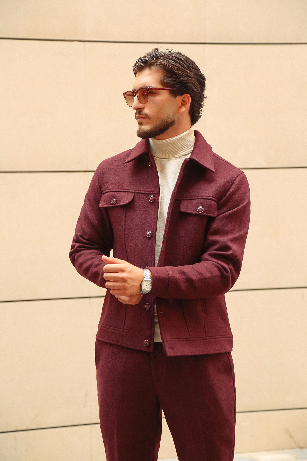 Wool Blend Co-Ord Set with Denim-Inspired Styling