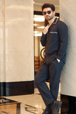 Modern Camp Collar Embroidered Suit