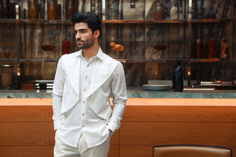 White Suit with Draping Style Panel