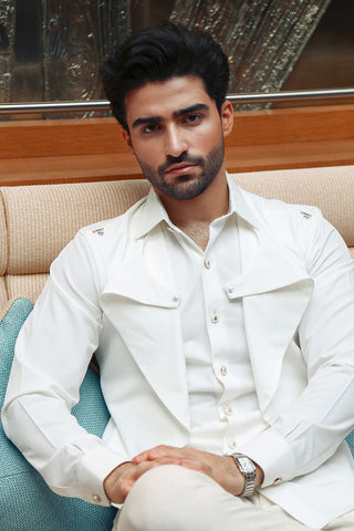 White Suit with Draping Style Panel