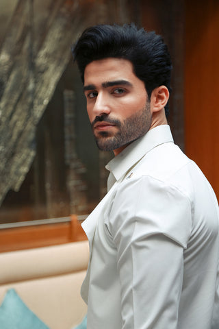 White Suit with Draping Style Panel