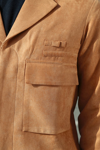 Suede Co-Ord Set with Extended Camp Collar