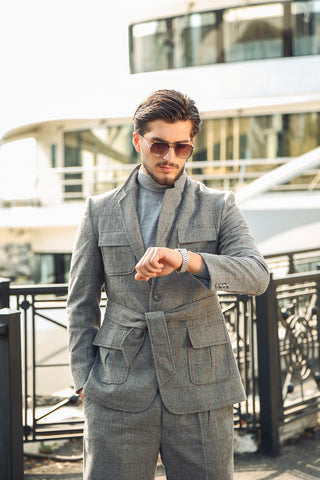 Grey Checkered Two Piece Suit