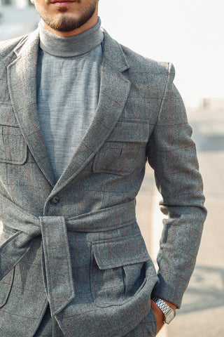 Grey Checkered Two Piece Suit