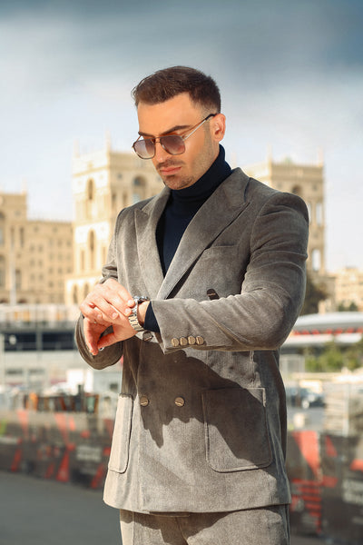 Modern Corduroy Double-Breasted Suit