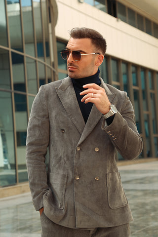 Modern Corduroy Double-Breasted Suit