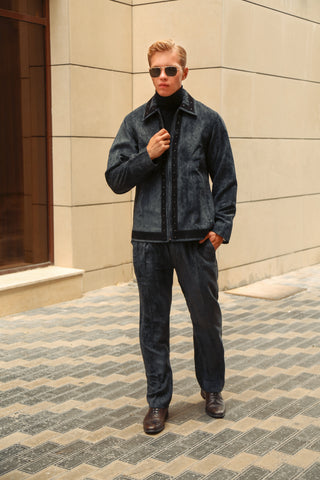 Corduroy Suit with Suede Detailing and Rivets