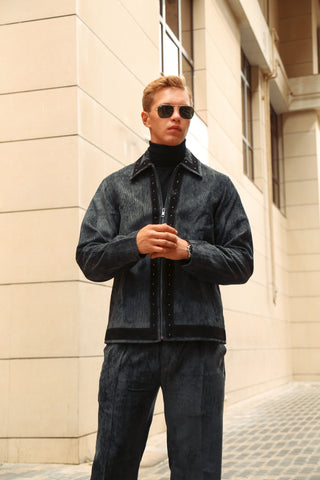 Corduroy Suit with Suede Detailing and Rivets