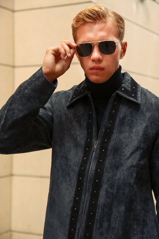 Corduroy Suit with Suede Detailing and Rivets