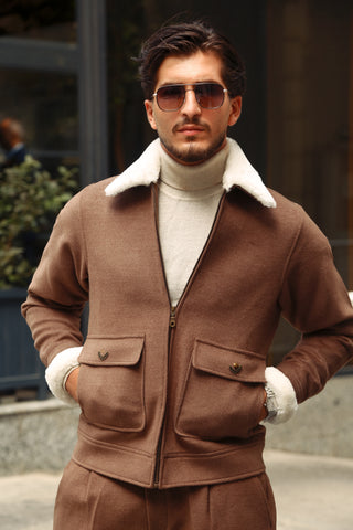 Luxury Italian Cashmere-Like Co-Ord Set with Fur Collar