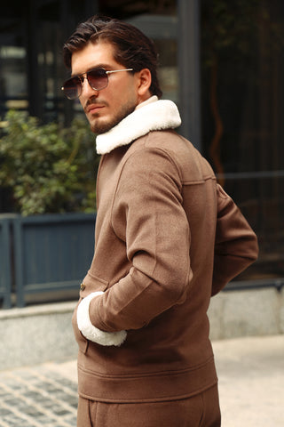 Luxury Italian Cashmere-Like Co-Ord Set with Fur Collar