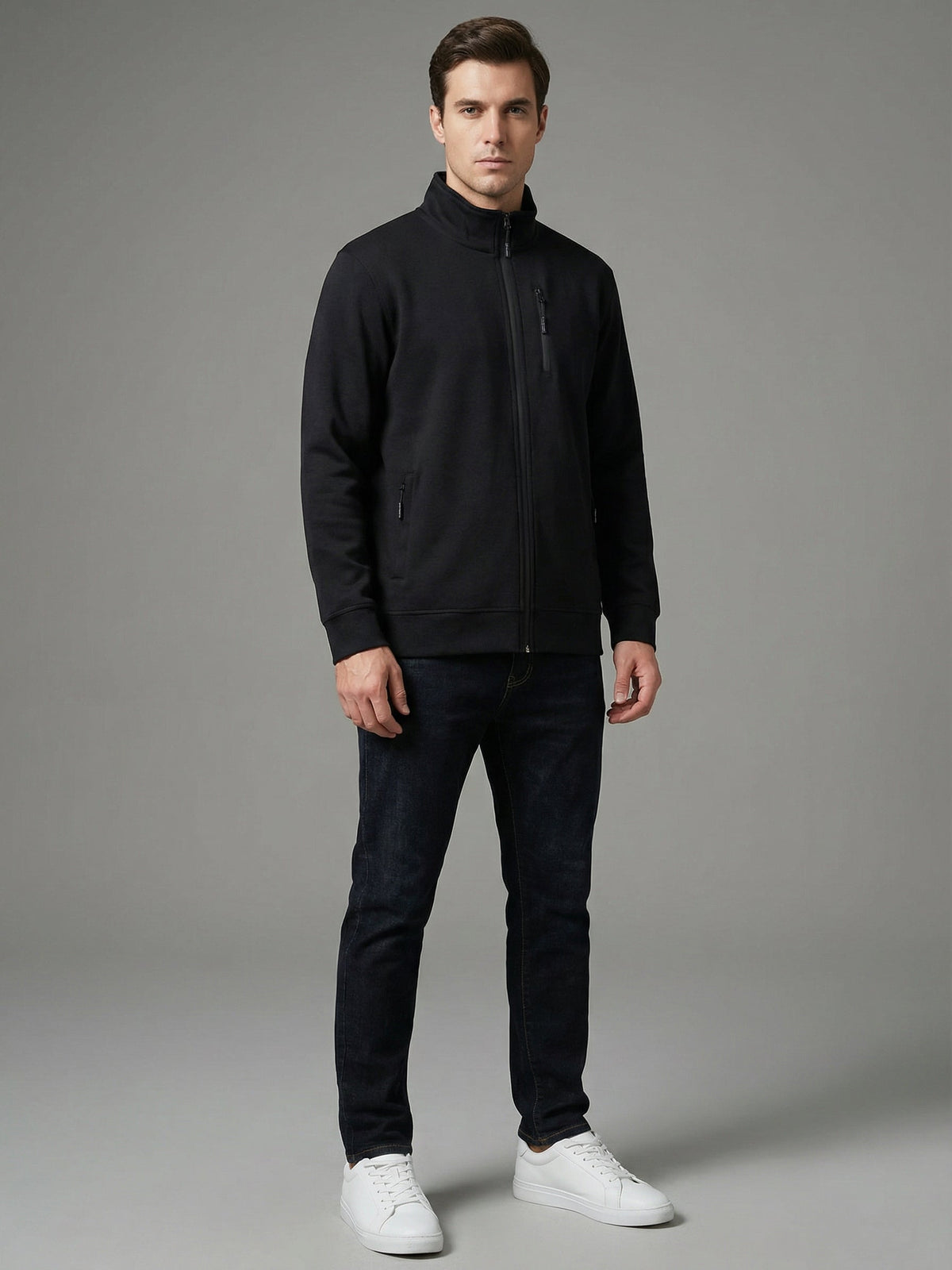 Mock Neck Scuba Slub Zipper