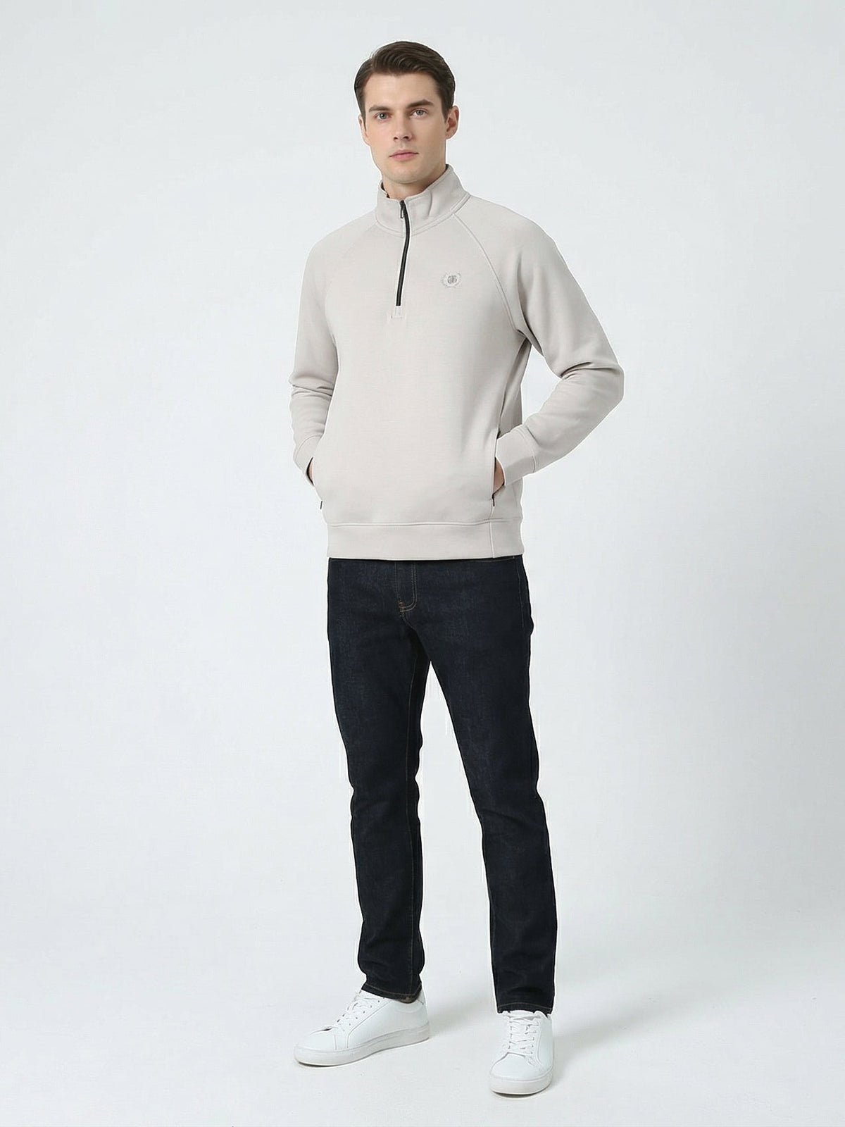 Half Mock Neck Scuba Slub Zipper