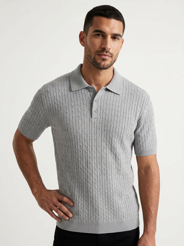 Cable Knitted Polo Short Sleeve Shirt