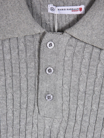 Cable Knitted Polo Short Sleeve Shirt