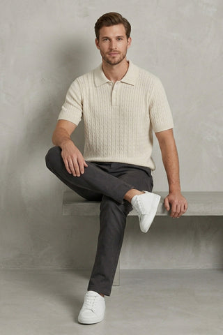 Cable Knitted Polo Short Sleeve Shirt